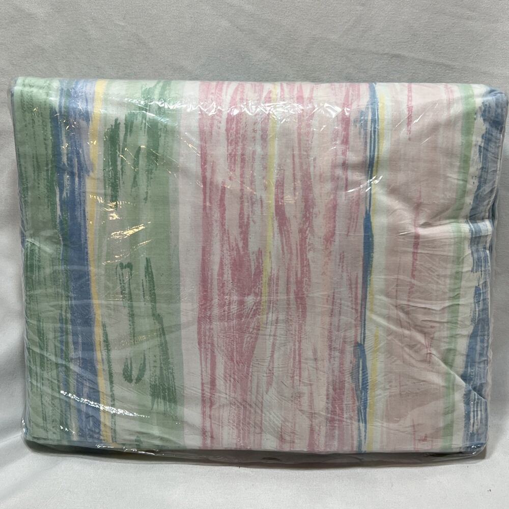 Vintage Designer Sheet Set Full Pastel Watercolor Stripes Flat Fitted Pillowcase